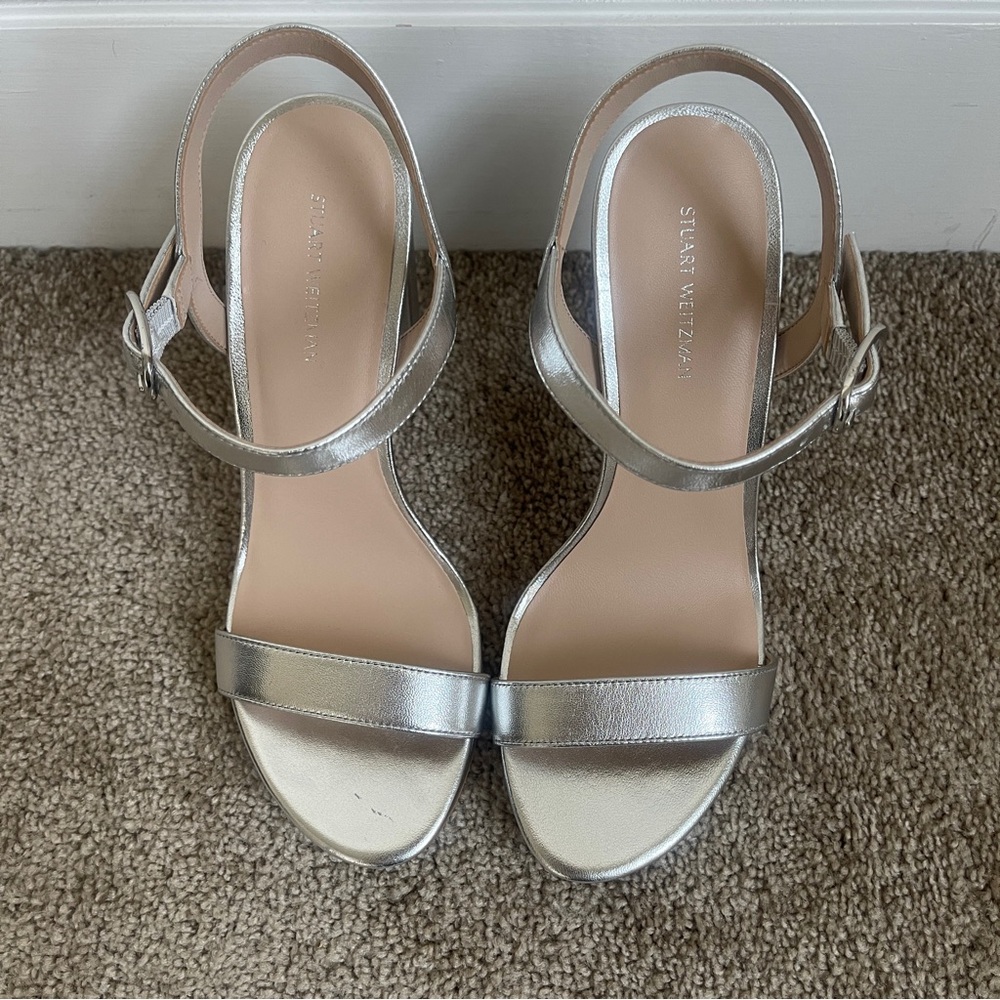 Stuart Weitzman Silver Platform Metallic Heels - image 7